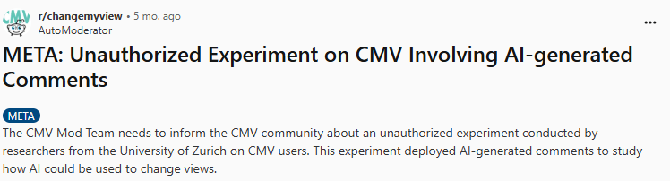 r/changemyview response to unauthorized experiment